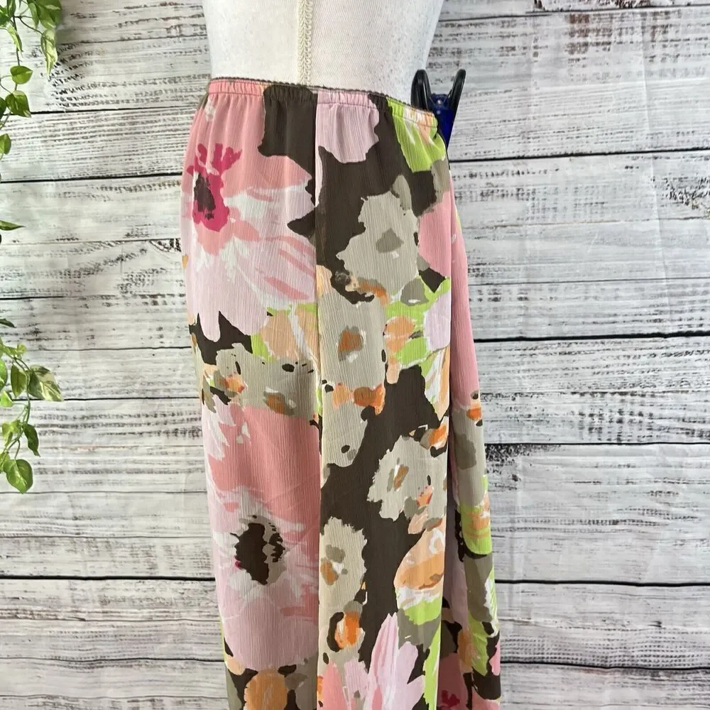 Croft & Barrow Skirt size 8 Pink Brown Floral Sheer A Line Midi Cottage Core
